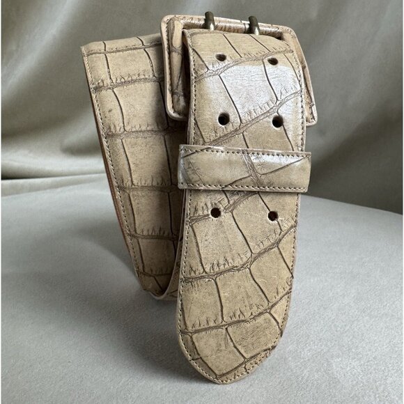 Giorgio Armani leather belt croc embossed Neutral Beige Vintage 93cm 36.5 In main image 5